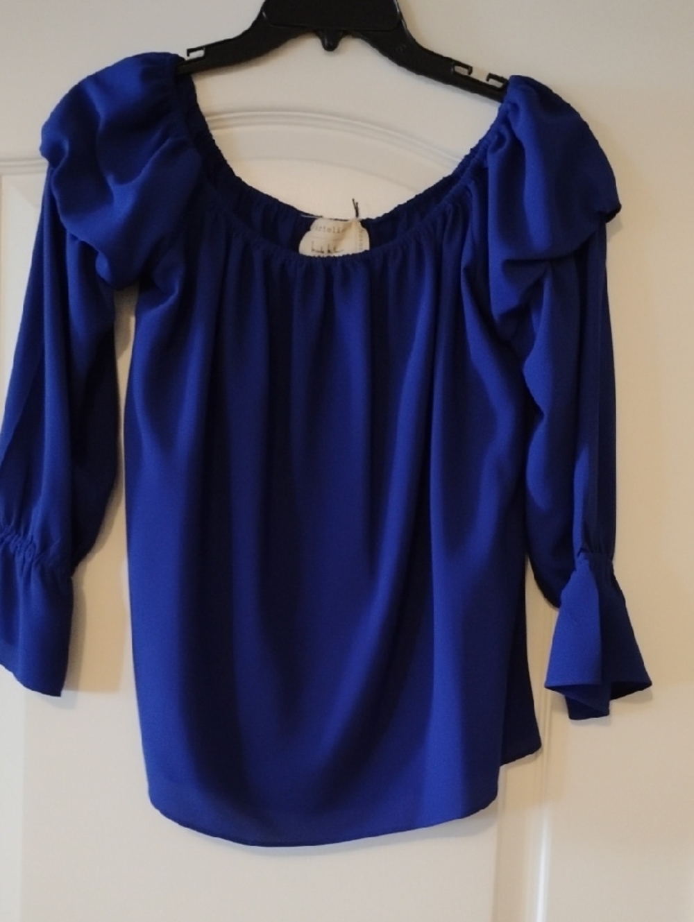 Nicole Miller Off-Shoulder Puff Sleeve Top - Royal Blue